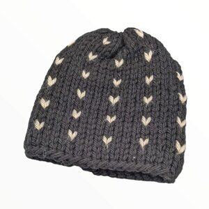 Handmade Knit Hat - Black and Cream - Unisex